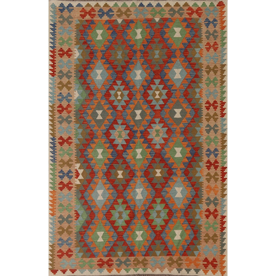 Colorful Kilim Reversible Area Rug Hand-woven Wool Carpet - 5'8" x 8'2"