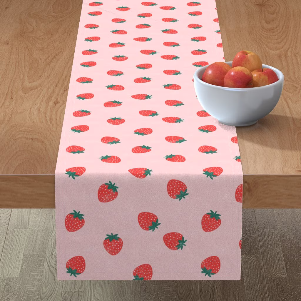 Summer Strawberries Table Runner - By Kimsa Pink Green Red Fruit Fun Kids Food Cotton Sateen Spoonflower