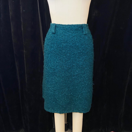 1950S/1960S W30 Rol Mor Forest Green Nubby Wool Pencil Wiggle Skirt