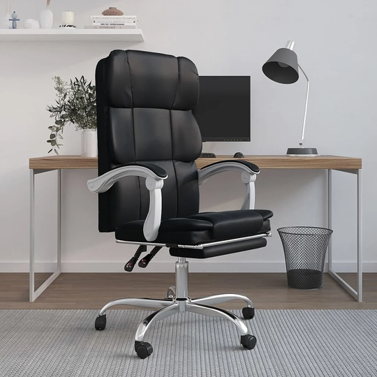 vidaXL Reclining Office Chair Faux Leather Computer Rolling Seating Black/Gray - 24.8" x 22" x (44.3"-48")