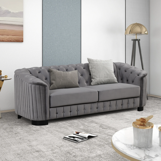 82" Mid Century Modern Sofa with Rubber Wood Legs,Velvet Upholstered Sofa Couch, 3 Seater Sofa Couch