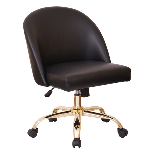 OS Home and Office Furniture Model Mid Back Office Chair in Black PU with Gold Finish Base