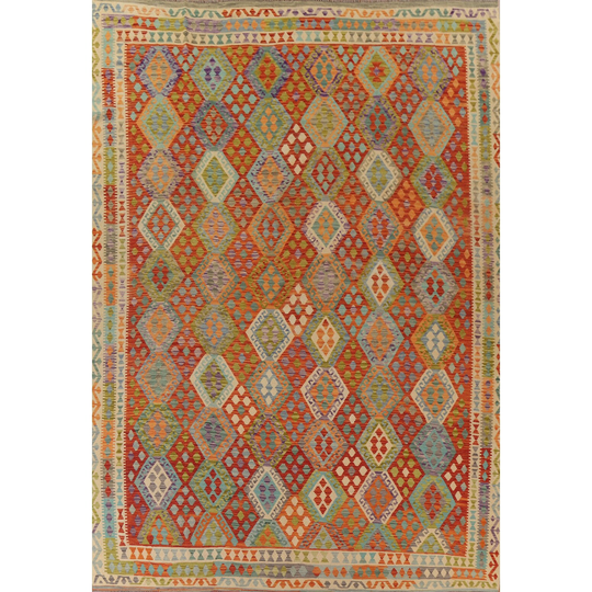 Kilim Multi-Color Reversible Rug Flat-weave Wool Carpet - 10'3"x 13'3"