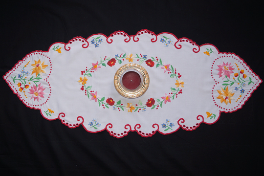Hungarian Kalocsa Table Runner 82/35 cm, Hand Embroidered Home Decoration, White Folk Runner, Colorful Embroidery, Floral Decor