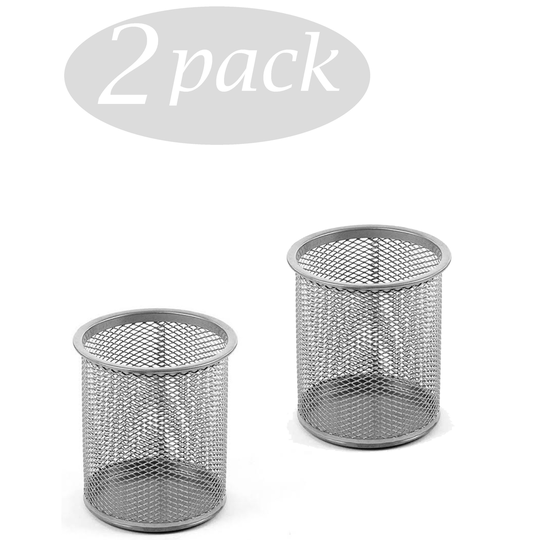Ybm Home Round Desk Steel Mesh Markers Pencil Pen Cup Holder Silver For Home, School, Office, 3 in. x 3 in. x 5 in. H 2 Pack