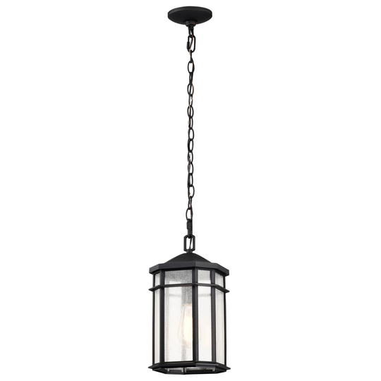 Raiden Outdoor Hanging Light Matte Black Clear Seeded Glass