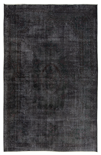 Turkish Color Transition Rug, Vintage Overdyed Solid Black Area Handmade Art Deco Living Room 6.3x9.9 Feet, 193x302 cm