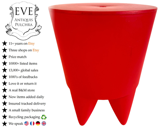 Vintage French Stool Starck Rest Chair Seat Plinth Stand Display Plastic Tabouret Letterbox Red Designer Storage C1990's/Eve