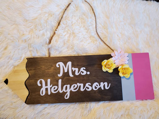 Ready To Ship/ Teacher Appreciation Gift/Wood Teacher Name Sign/Pencil Sign/End Of Year/Graduation Gift/Personalized Gift/Flowers/Classroom