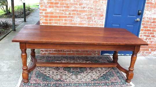 French Antique Oak Wood Farm Table With 2 Drawers | Large Coffee