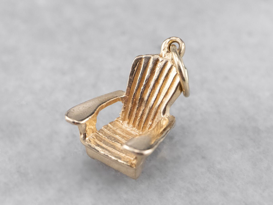 Vintage Gold Adirondack Chair Charm, Summertime Keepsake, Layering Pendant, Charm Bracelet, D7x33Qqx