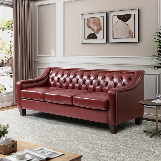 Mateo 82.28" Wide Genuine Leather Sofa with Nailhead Trim