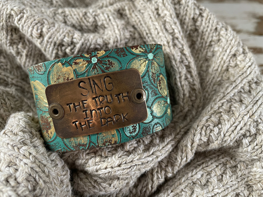 Leather Word Cuff-Sing The Truth Into DarkWeathered Leather - -5.5 Inch Wrist-Small