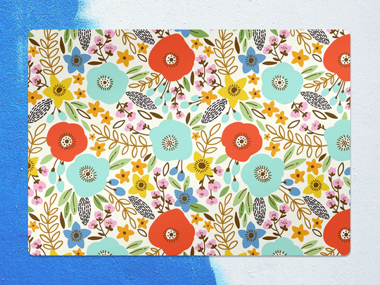 Colorful Floral Chair Mat, Blue Protective Red Splat Abstract Vinyl Floor Office Decor, Area Rug, Housewarming Gift