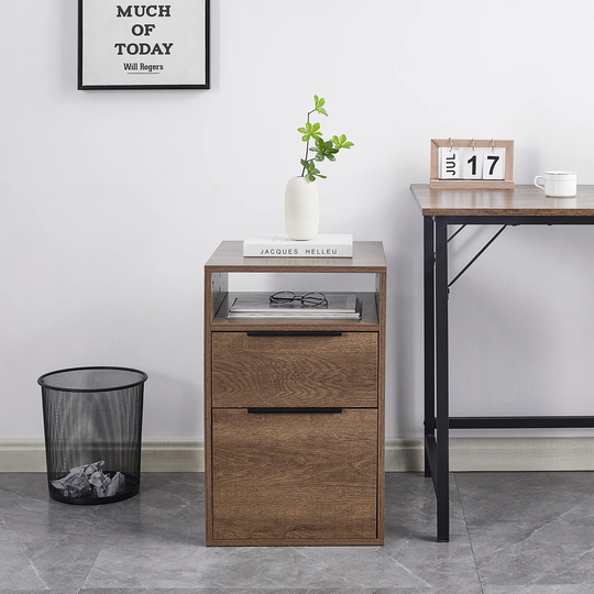 Wood Brown File Bookcase Cabinet with 2 Drawers