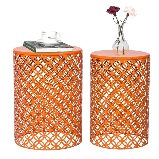 Adeco Metal Set of 2 Round End Tables Nightstands Coffee Side Tables