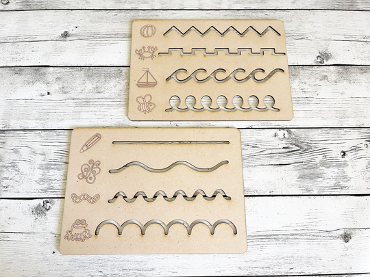 Wood Tracing Pencil Preschool Skill Board - Montessori Mat Stencil