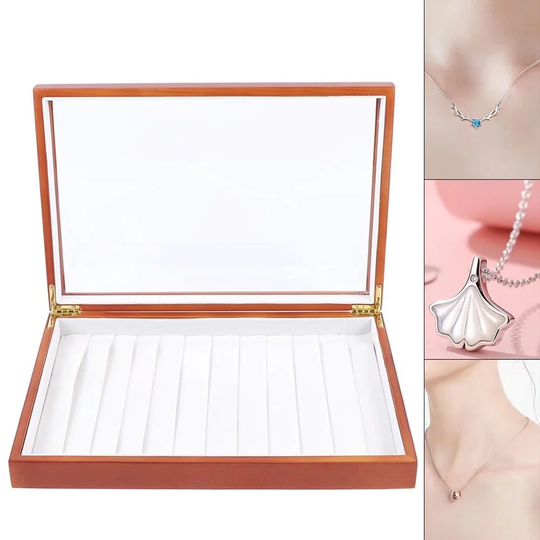 Maple Brown Classy Wooden Necklace Organizer Box - 1.97" x 13.78" x 9.45"