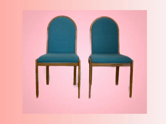 Vintage 1960S Mid Century Modern Pair Of Sculptural Teak High Back Chair