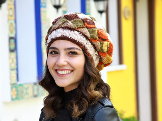 Winter Slouchy Beanie Women, Colorful Handknit Slouch Hat in Autumn Colors, Handmade Knit Hat, Slouchy Hats Women