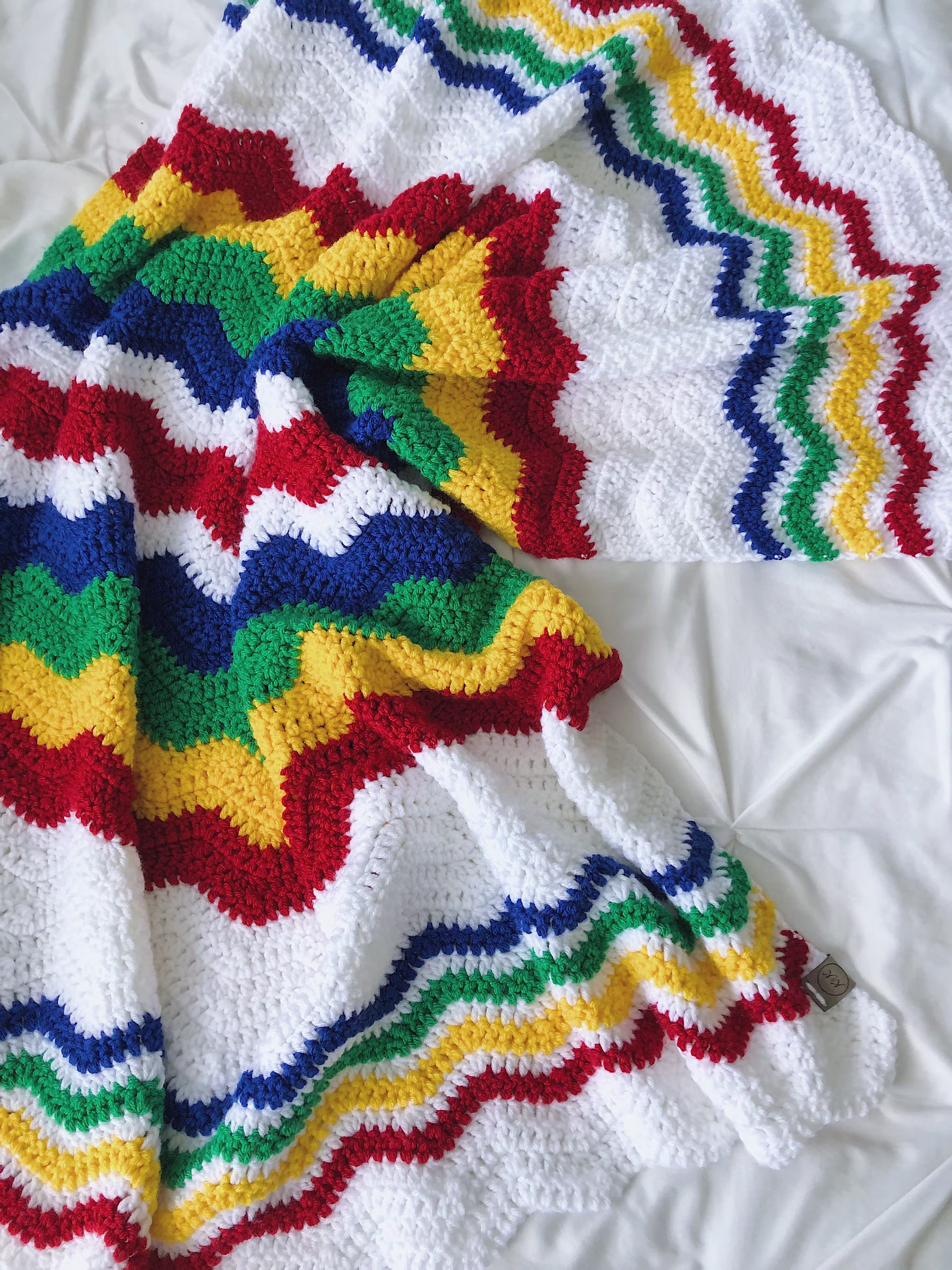 Crochet Baby Blanket - Primary Colors Gender Neutral Bedding Nursery Decor Rainbow