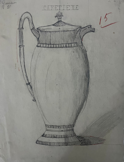 1930S French Pencil Architectural Study Of Coffee Pot. Furniture Design. Modern Furniture. Industrial Product Prototyping