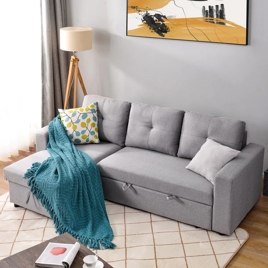 90" Reversible Pull out Sleeper L-Shaped Sectional Storage Sofa Bed