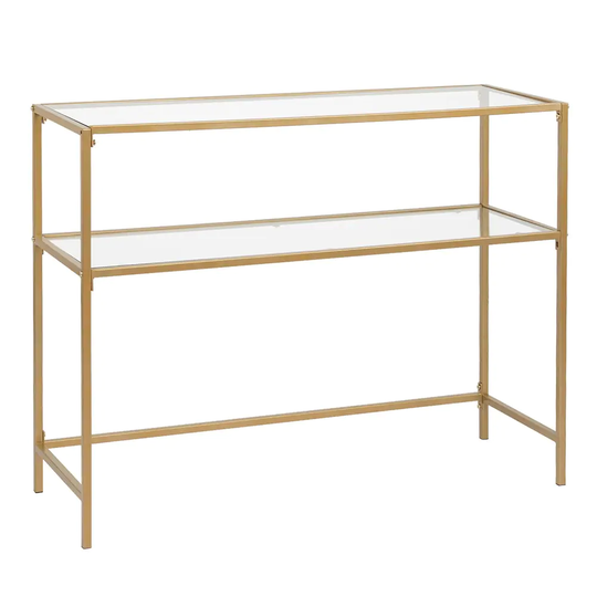 Modern Entryway Table, Tempered Glass Console Table with Metal Frame