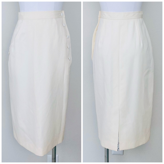 1980S Vintage Cream Lillie Rubin Wiggle Skirt/80S High Waisted Wool Pencil Button Size Small