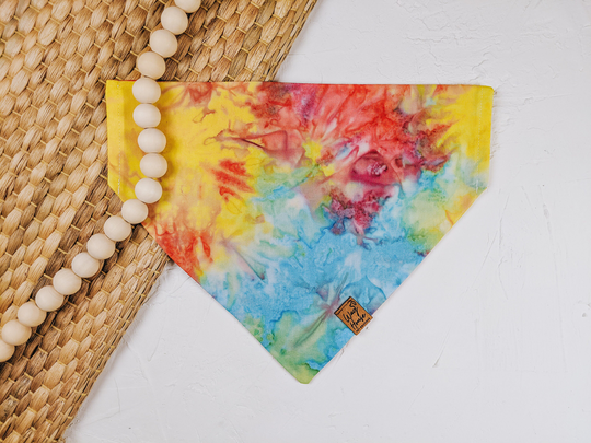 Love Is Tie Dye Pet Bandana | Rainbow Dog Boho Pride Summer Bandanas Accessories Hand Dyed Month