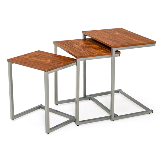 3 PCS Nesting Coffee Table Set Wood C Shaped End Sofa Table