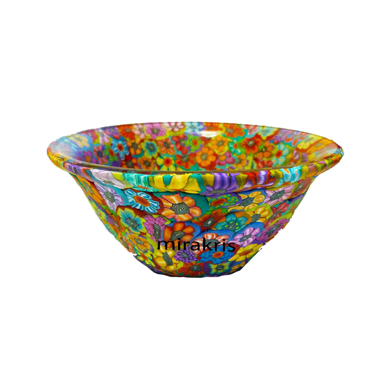 Colorful Serving Handmade Glass & Polymer Clay Bowl, Housewarming Gift
