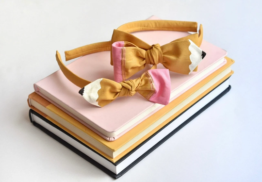 Hand Painted Pencil Bow Headband, Knot Bow, Fall Back To School Bows, Preschool Mustard Toddler Headband