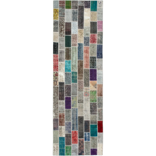 ECARPETGALLERY Hand-knotted Color Transition Patchwork Multi Wool Rug - 3'1 x 10'11