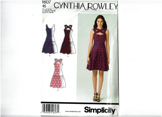 Cynthia Rowley Simplicity 1607 Dress With Bodice Variations Uncut Sewing Pattern Sizes 6 8 10 12 14 Or 16 18 20 22