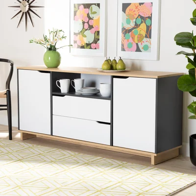 Jalyah Mid-Century Modern Multicolor 2-Door Wood Dining Room Sideboard