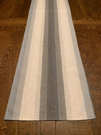 Ombre Grey Stripe Linen Table Runner, Various Lengths/