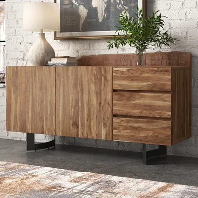 Kenmore 66" Wide 3 Drawer Acacia Wood Sideboard