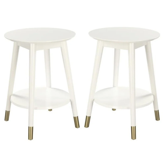Wilson Mid Century Round End Table in White Wood Finish - Set of 2 - 54 x 84