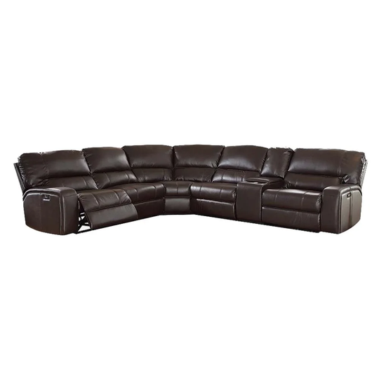 Faux Leather Upholstered Power Reclining Sectional Sofa in Espresso