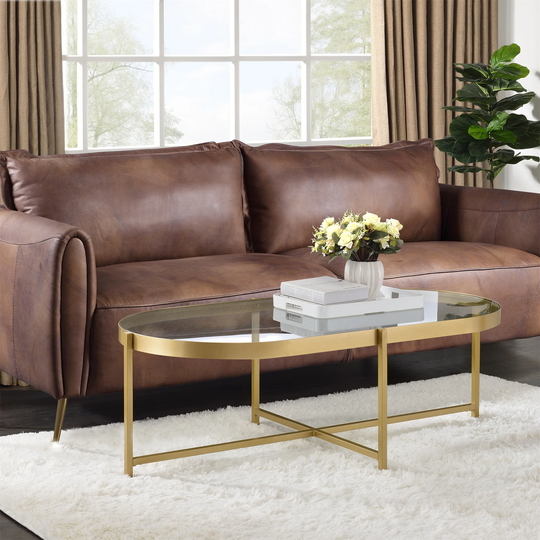 Coffee Table End Table Living Room Table Clear Glass & Gold Finish