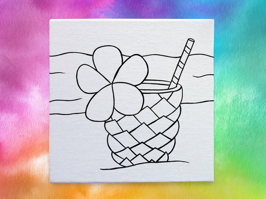 Pineapple Drink Pina Colada Pre-Painted Canvas Outline, Hawaii Luau Paint Party