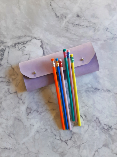 Purple Leather Pen Case/Lilac Pencil Nubuck Makeup Bag Christmas Gift