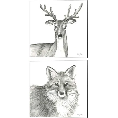 Watercolor Pencil Forest (Deer & Fox) By Kelsey Wilson, Canvas Art (Set Of 2)