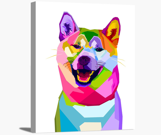 Colorful Shiba Inu Dog Puppy Pop Art Modern Multicolored Animal Pet Portrait Wrapped Canvas Print Wall Home Decoration Office Decor