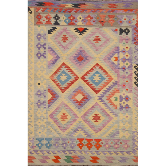 Multi-Color Kilim Oriental Area Rug Hand-woven Wool Carpet - 4'8" x 6'6"