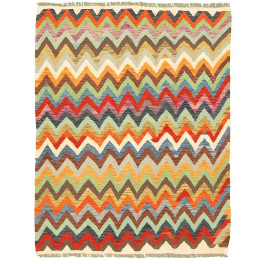 ECARPETGALLERY Flat-weave Bold and Colorful Multi Color Wool Kilim - 5'1 x 6'7