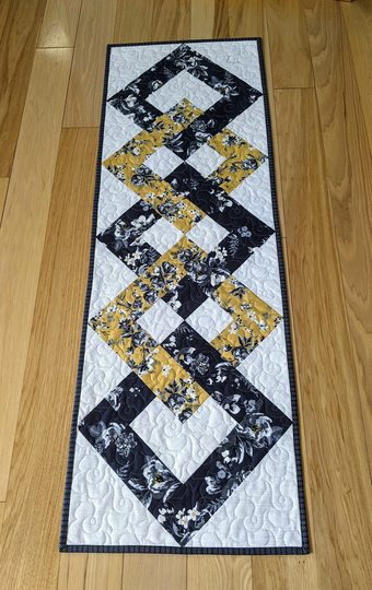 Quilted Table Runner, Blue & Gold