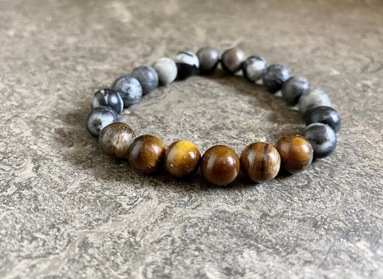 Tiger's Eye Black Network Agate Beaded Crystal Bracelet, Healing Men's Luck Beaded Empath, Gift