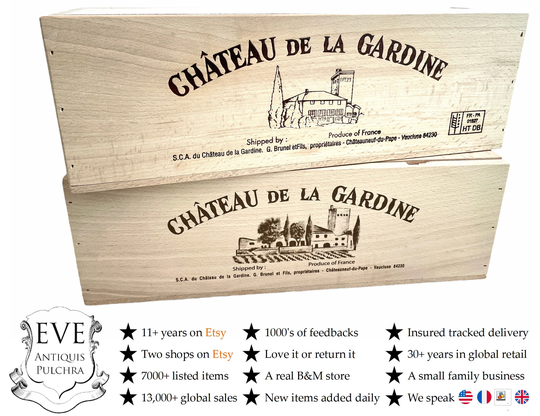 Vintage French Chateauneuf-Du-Pape Chateau De La Gardine Wine Bottle Storage Box Cabinet Wood Wooden Brush Pencil Circa 2000/Eve Of Europe